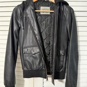 Levi's Black Hooded Leather Bomber Jacket